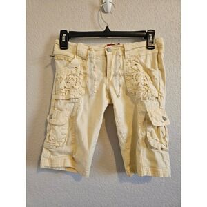 BB Jeans Vintage Pale Yellow Eyelet Cargo Bermuda Shorts Y2K Low Rise Size 5 Emo
